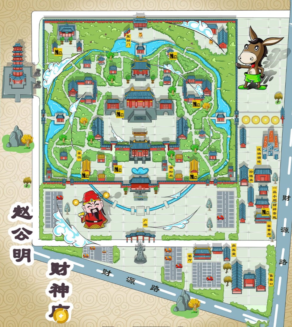 西城寺庙类手绘地图